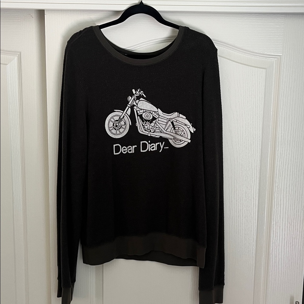 Wildfox Black Crew Neck Sweater with Motorcycle Graphic